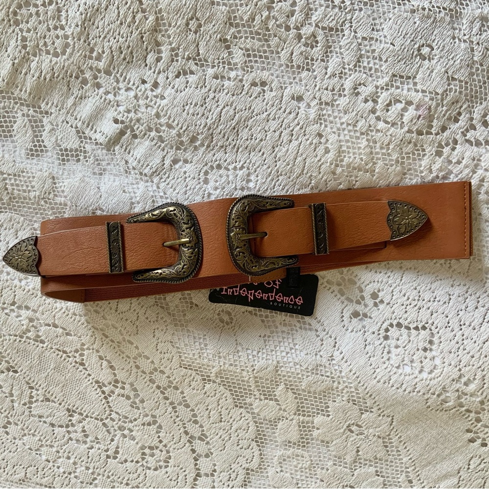 Tan Leather Double Buckle Belt